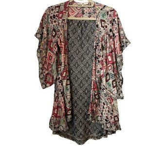 InLuv Long Boho Cardigan Womens Multicolor Open Front Short Sleeve Size S